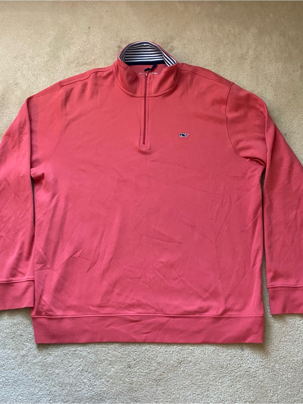 Vineyard Vines Quarter Zip Pullover Mens Large Pink Long Sleeve Whale Logo